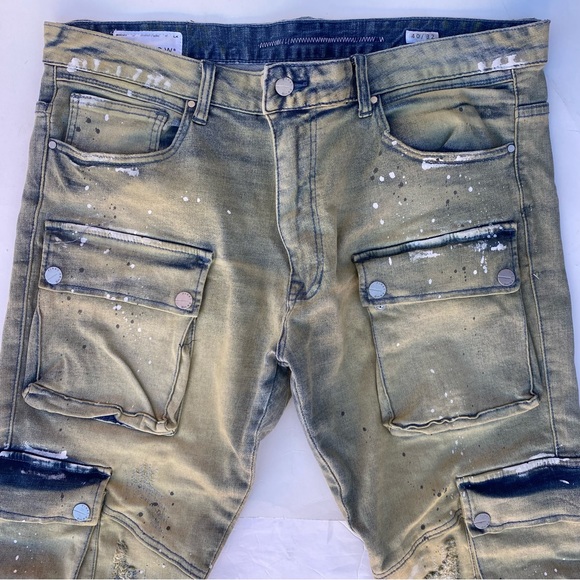 First Row Men's Denim Cargo Jeans Painted Distressed Size 40x32 NWT - Picture 2 of 8